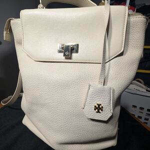 Tory Burch Ellen Tall White Leather Backpack